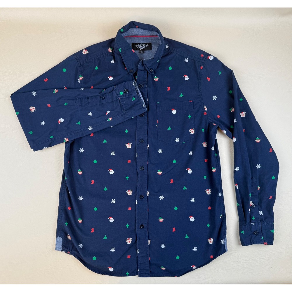 Christmas Holiday Button Down Shirt Festive Santa Reindeer M Eighty Eight